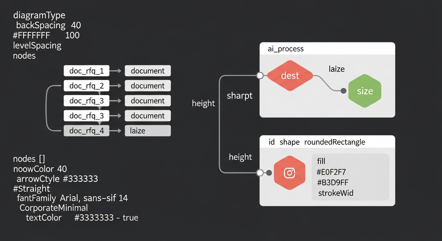 Flowchart showing AI RFQ document analysis workflow from raw documents to structured classification output and work order routing